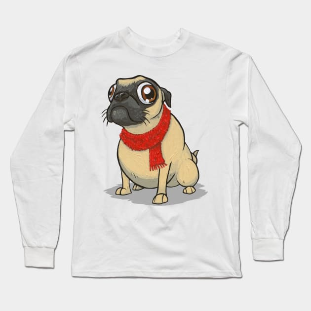 Pug in a Scarf Long Sleeve T-Shirt by joehavasy